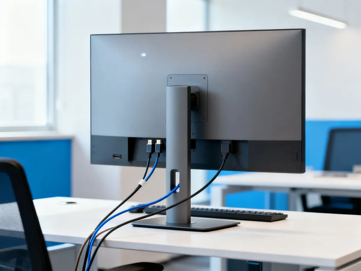 Stanowisko projektanta z profesjonalnym monitorem i akcesoriami do pracy CAD