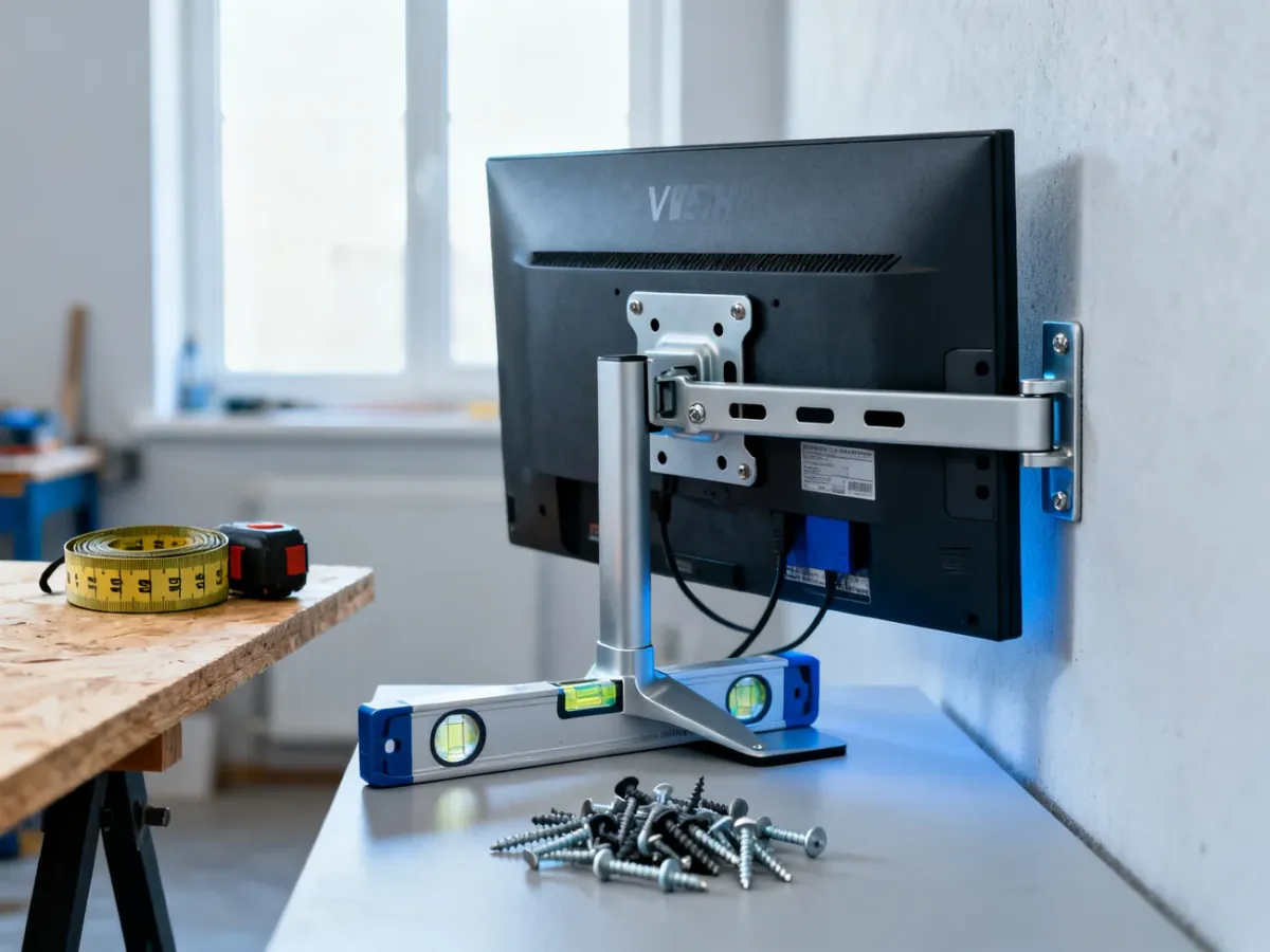 Monitor and wall-mounting components prepared for checking VESA compatibility