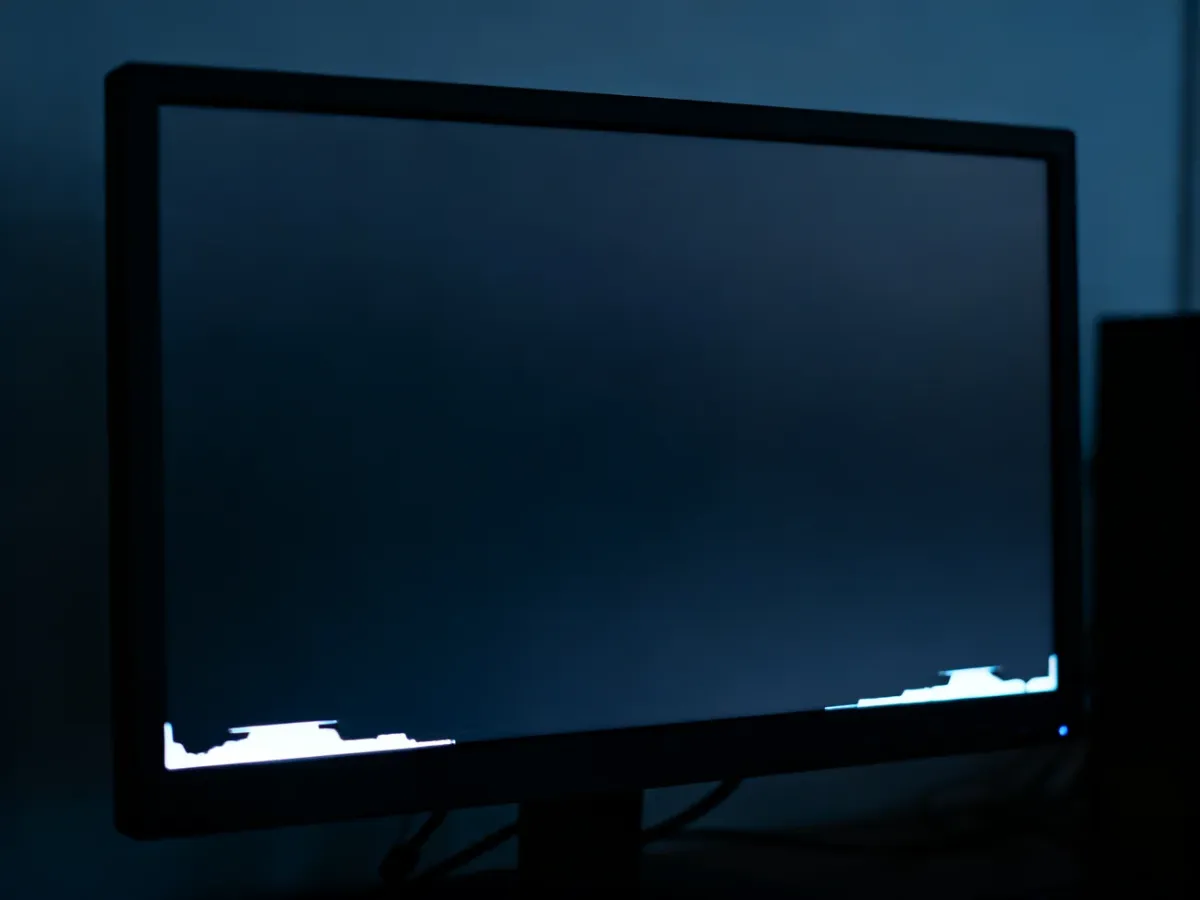 Monitor LCD wyświetlający czarny ekran z jasną poświatą przy krawędziach