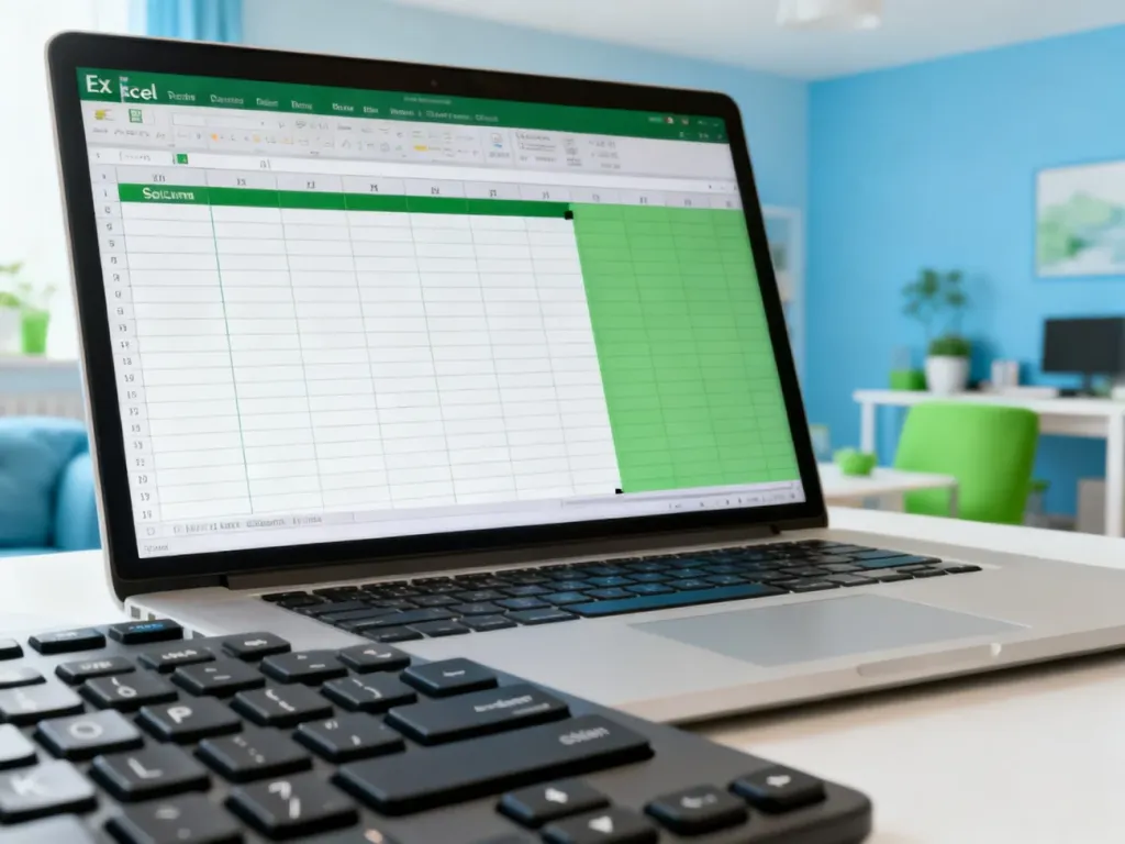 Arkusz kalkulacyjny Excel na laptopie z wyróżnionym skrótem klawiszowym do ukrywania kolumn w nowoczesnym biurze.