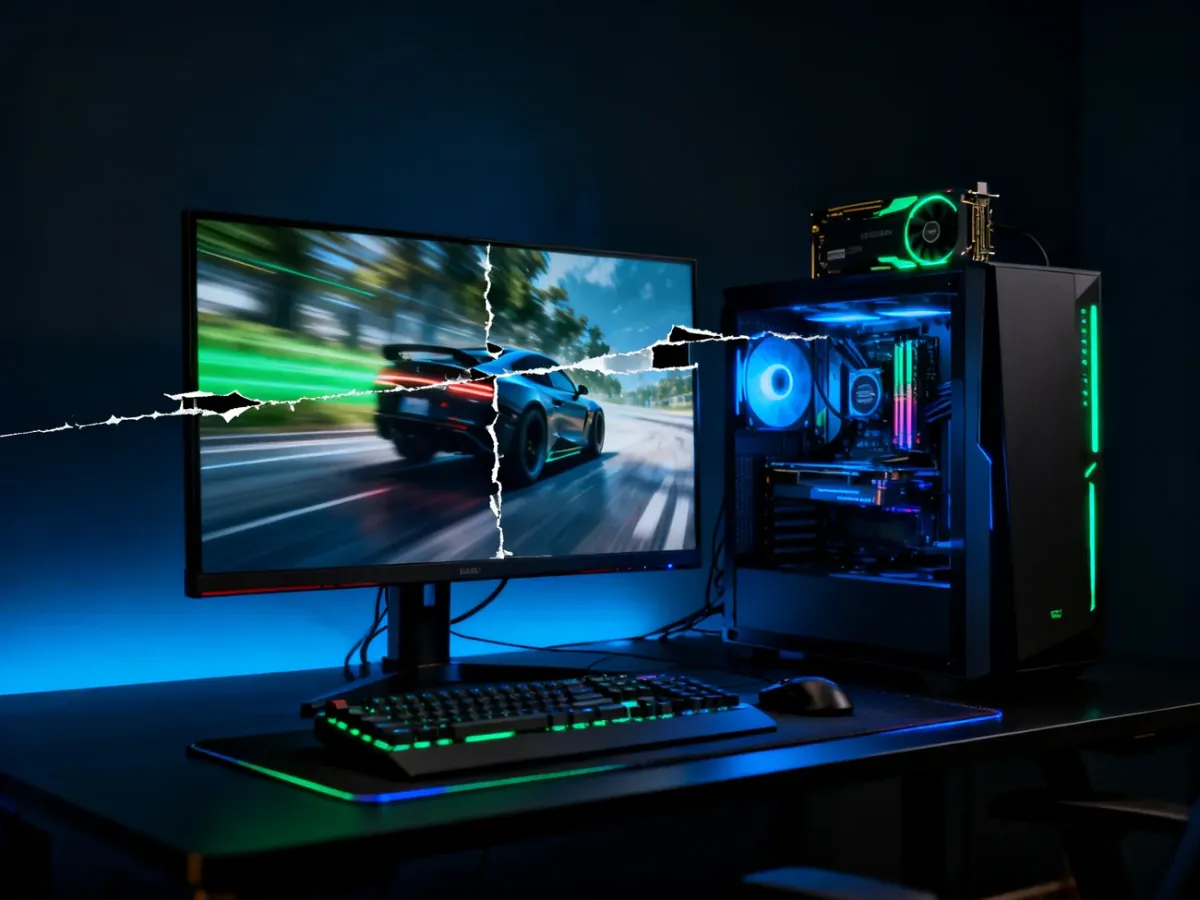 Gaming monitor and graphics card illustrating smooth synchronized gameplay