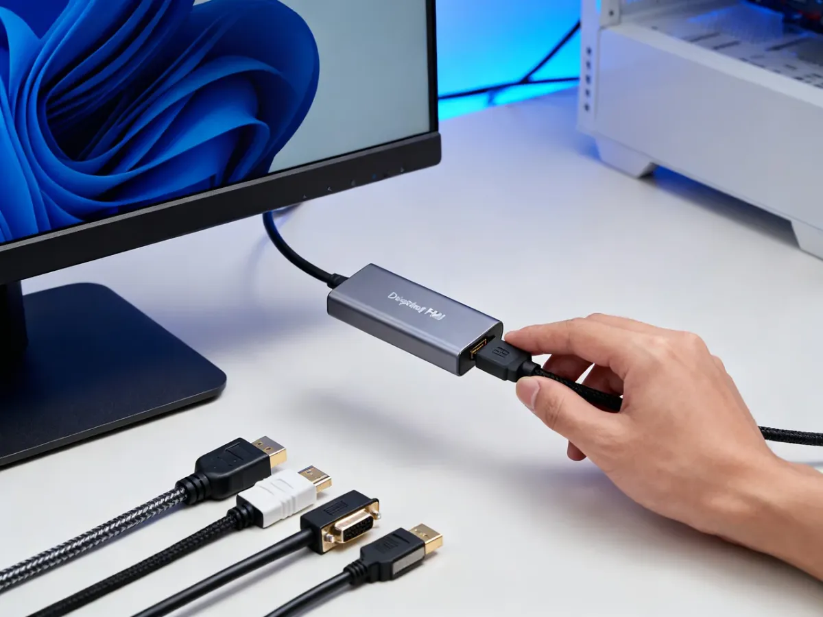 Podłączanie adaptera DisplayPort do HDMI między komputerem a monitorem